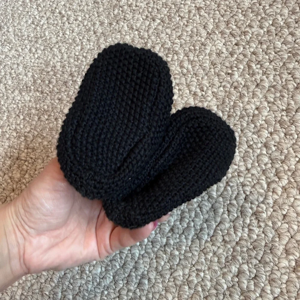 Black‎ Cat Knit Baby Booties Embroidered Kitten Slippers Size 0-6 Months